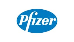 The image displays the Pfizer corporate logo, featuring the word 'Pfizer' in white, stylized serif font with a distinctive flourish on the letter 'P', centered within a solid blue oval shape against a plain white background. The design is clean, modern, and instantly recognizable as the branding for the multinational pharmaceutical and biotechnology company Pfizer, commonly used in official communications, marketing materials, and corporate identity contexts.